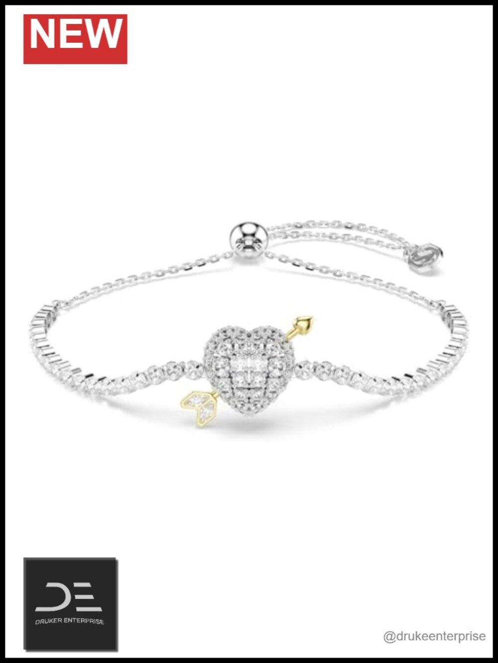 Swarovski Crystal Heart Arrow Rhodium Plated Chain Bracelet